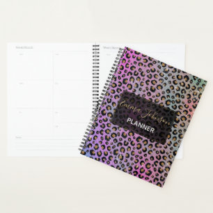 Agenda Impressão de Leopardo Preto, Preto, Azul-Cor-de-R