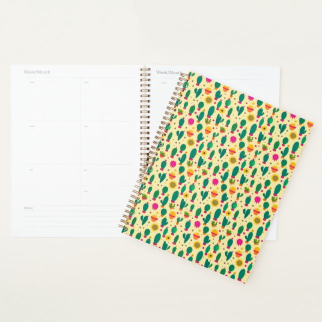 Agenda Impressão de Tecido amarelo Kawaii, padrão Cactus  (Exibição)