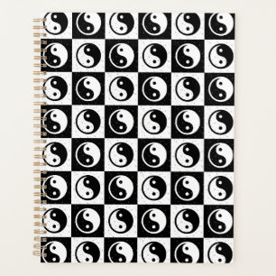 Agenda Impressão do bloco Zen Yin-yang, branco preto, mar