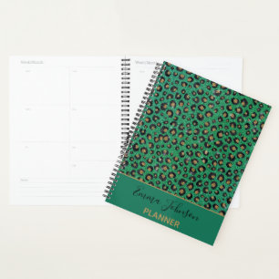 Agenda Impressão Dourada de Leopardo Preto- brilhante El