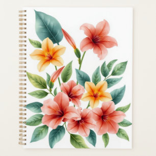 Agenda Impressão Floral Tropical em Aquarela Amarela