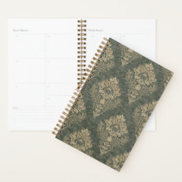 Agenda Impressão grande verde e Dourado Damask
