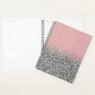 Agenda Impressão Leopard Glitter Glitter Elegante e Rosa
