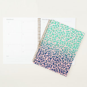 Agenda Impressão-leopardo Dourada Elegante Cor-de-rosa