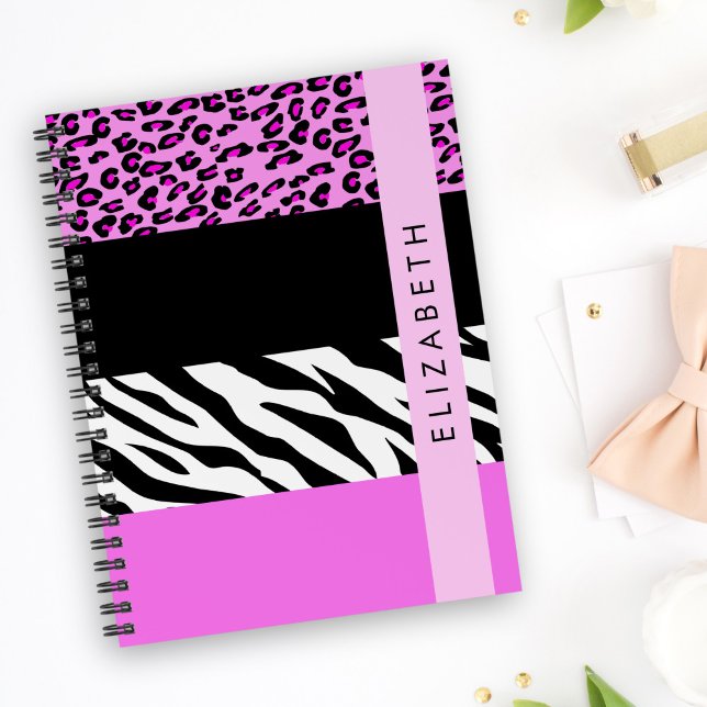 Agenda Impressão Leopardo, Impressão Zebra, Rosa, Seu Nom (Criador carregado)
