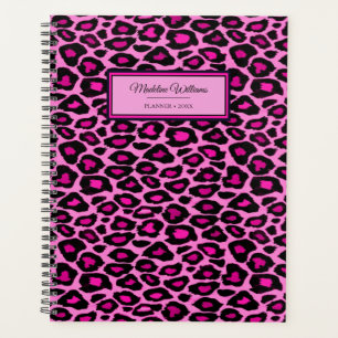 Agenda Impressão Leopardo Rosa e Preto   Personalizado