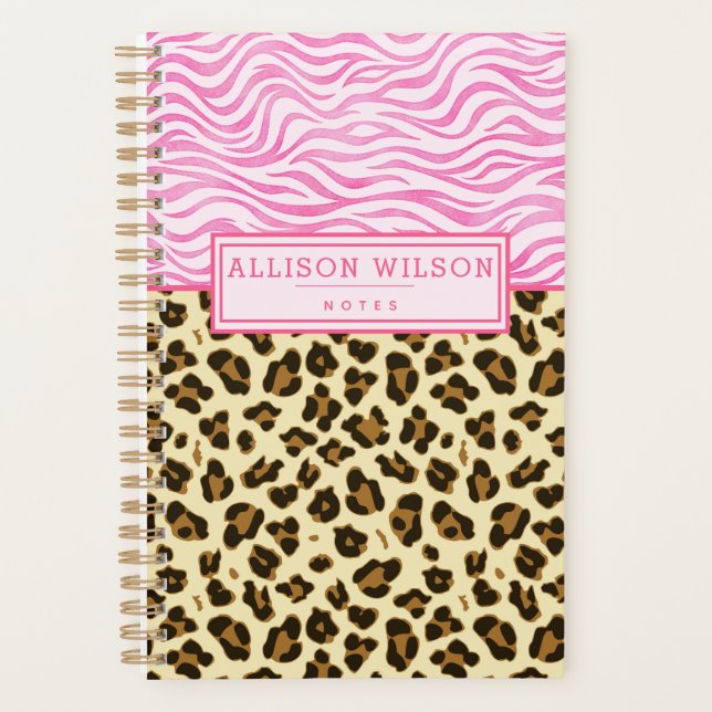Agenda Impressão na moda Leopardo e Zebra Rosa (Frente)