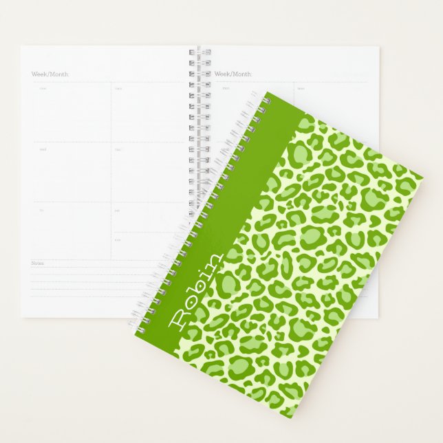 Agenda Impressão Personalizada de Leopardo Verde Whimsica (Exibição)