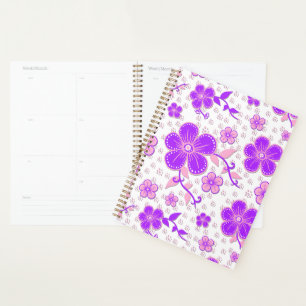 Agenda Impressão Simples de Aquarela Floral Roxa e Rosa