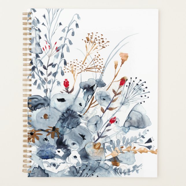 Agenda Indigo & Ochre - Flores de Aquarela (Frente)