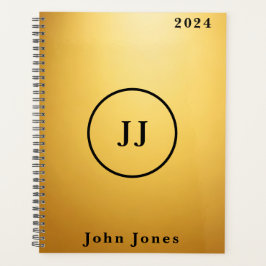 Agenda Iniciais de Monograma Personalizado Preto Dourado