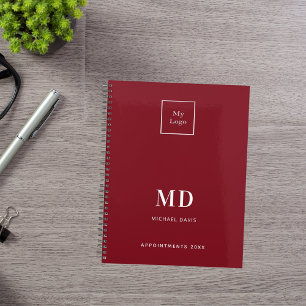 Agenda Iniciais do monograma branco com logotipo vermelho
