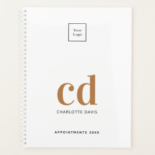 Agenda Iniciais do monograma branco de logotipo ouro 2021