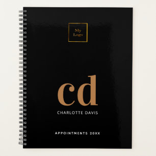 Agenda Iniciais do monograma preto de logotipo ouro 2021