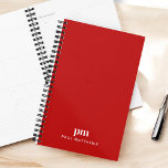 Agenda Iniciais e Nome do Monograma Profissional Simples<br><div class="desc">Simples e elegante, este design profissional de planejador em vermelho vibrante com texto bege de marfim tem uma tipografia moderna que solta suas iniciais de monograma em letras minúsculas na face frontal do cobrir. Abaixo do seu monograma está o seu nome em todos os bonés com um tamanho de letra...</div>