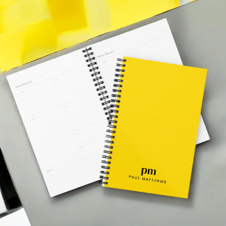Agenda Iniciais e Nome Simples de Monograma Amarelo de Mo