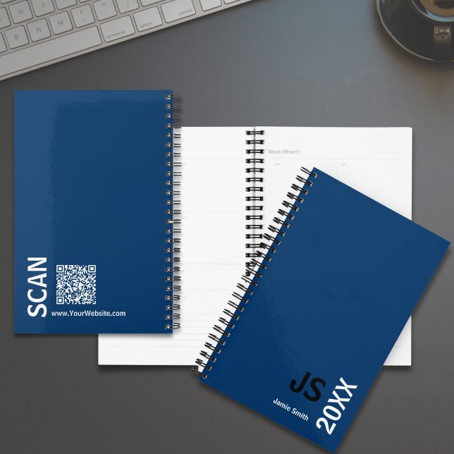 Agenda Iniciais Mínimas Compromisso Branco Azul Preto (Minimal Initials Black Blue White Appointment Planner)