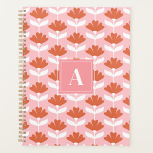 Agenda Inicial de Monograma Quadrado Floral Vintage Rosa 