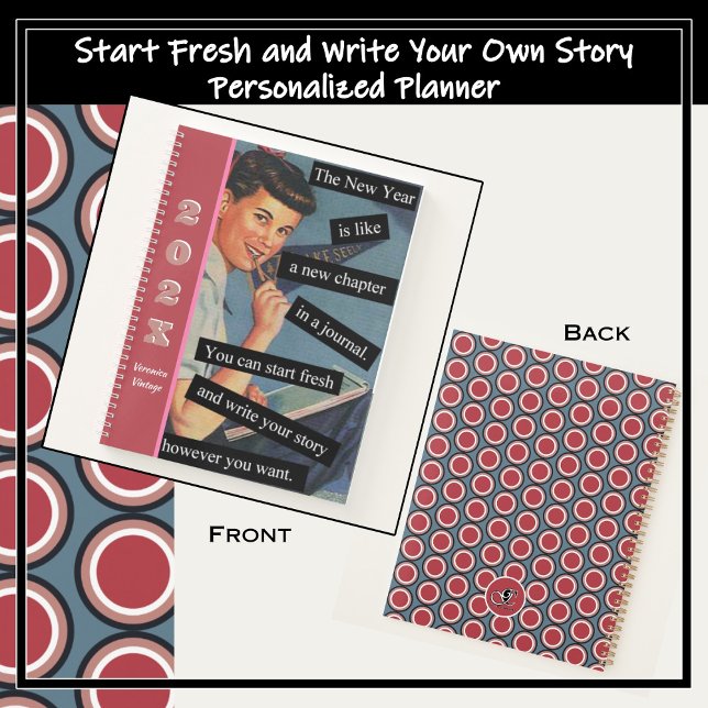 Agenda Inicie Sua Próxima Vintage Personalizada (Vintage aesthetic daily planner. new Year is like a new chapter in a journal. You can start fresh.)