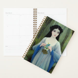 Agenda Ink Wash Ilustração de Linda Mulher em Florestas