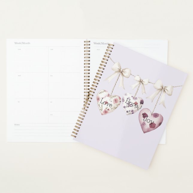 Agenda Inspirational Floral Love Hope Joy Hearts Bow (Exibição)