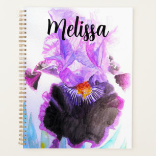 Agenda Íris Roxa Flor de Aquarela Floral Aniversário