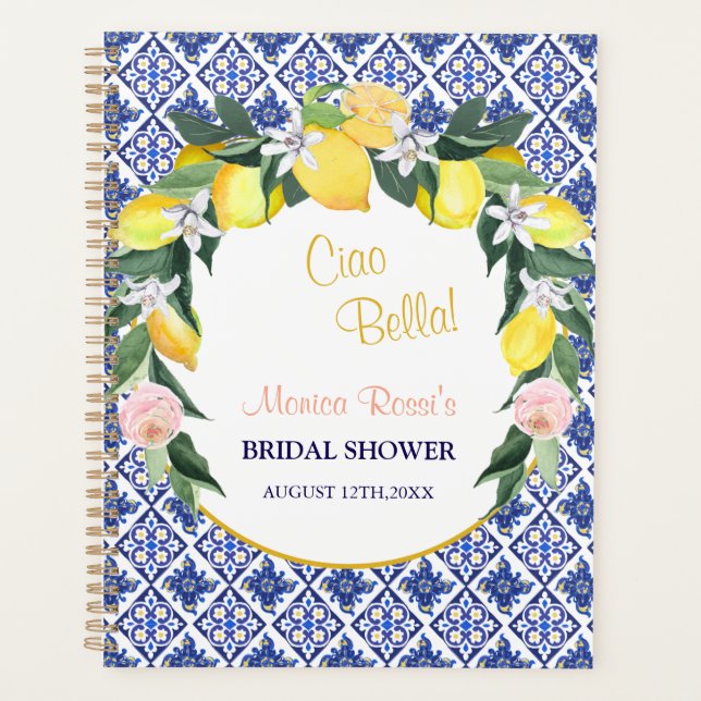 Agenda Italian Blue Tiles Lemons Ciao Bella Bridal Shower (Frente)