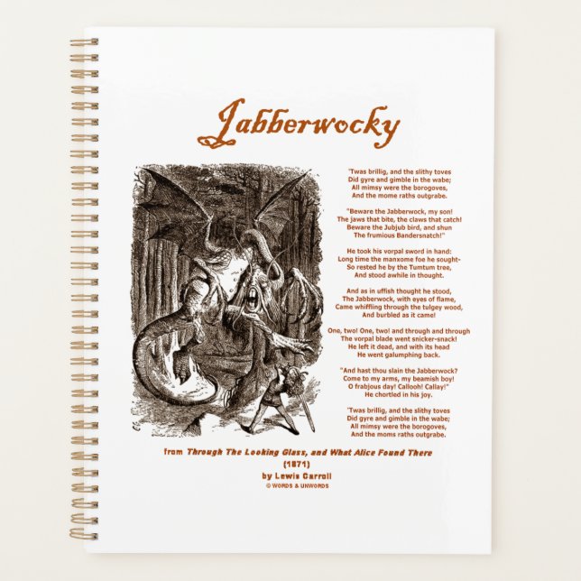 Agenda Jabberwocky Poem por Lewis Carroll (Adder Negro) (Frente)