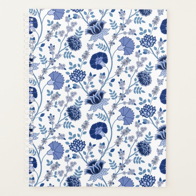 Agenda Jacobean Floral Pattern Blues em Branco (Frente)