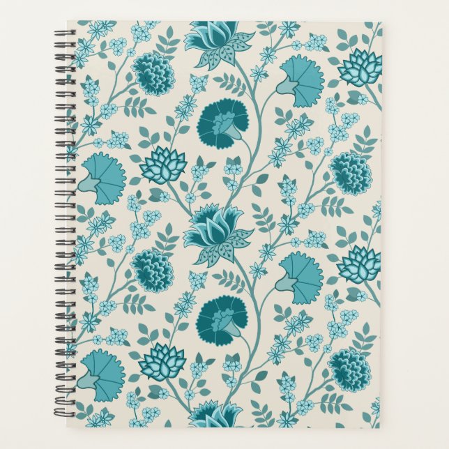 Agenda Jacobean Floral Pattern Teals on Cream (Frente)