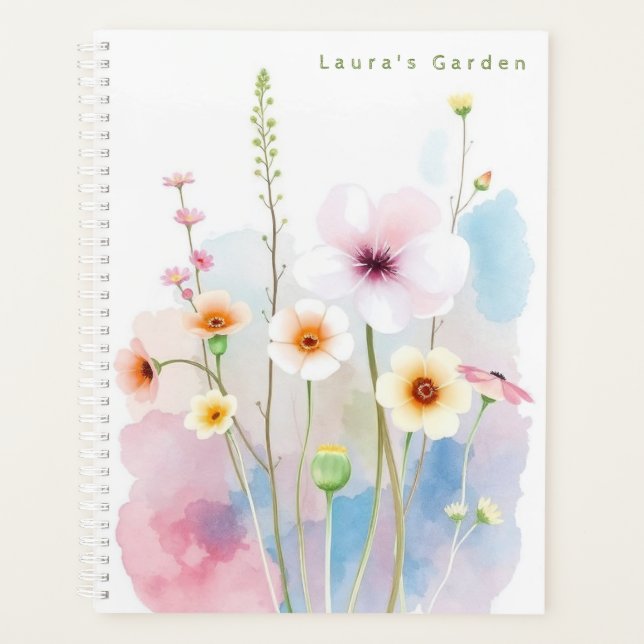Agenda Jardim de Florais Personalizados de Aquarelas (Frente)