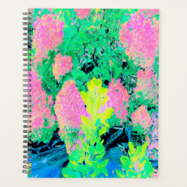 Agenda Jardim de Hydrangea rosa com folhagem amarela