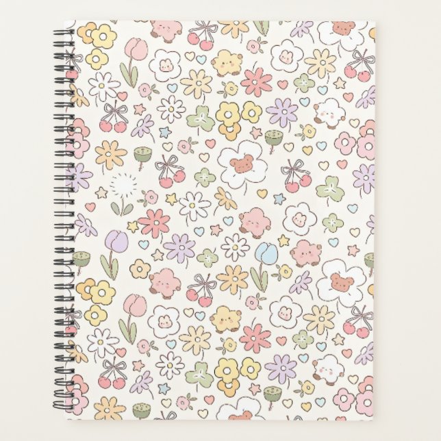 Agenda Jardim de Pastel Whimsical: Um Padrão de Floral (Frente)