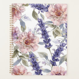 Agenda Jardim Floral de Peônia Lavanda em Aquarela