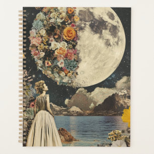 Agenda Jardim Floral Surrealista Lua Sépia Vintage