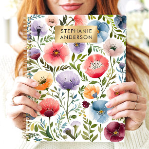 Agenda Jardim Vibrante Aquarela Floral Nome Personalizado