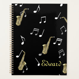 Agenda Jazzy Saxofone e Notas Musicais
