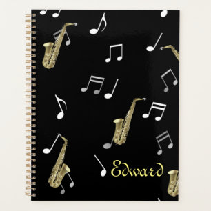 Agenda Jazzy Saxofone e Notas Musicais