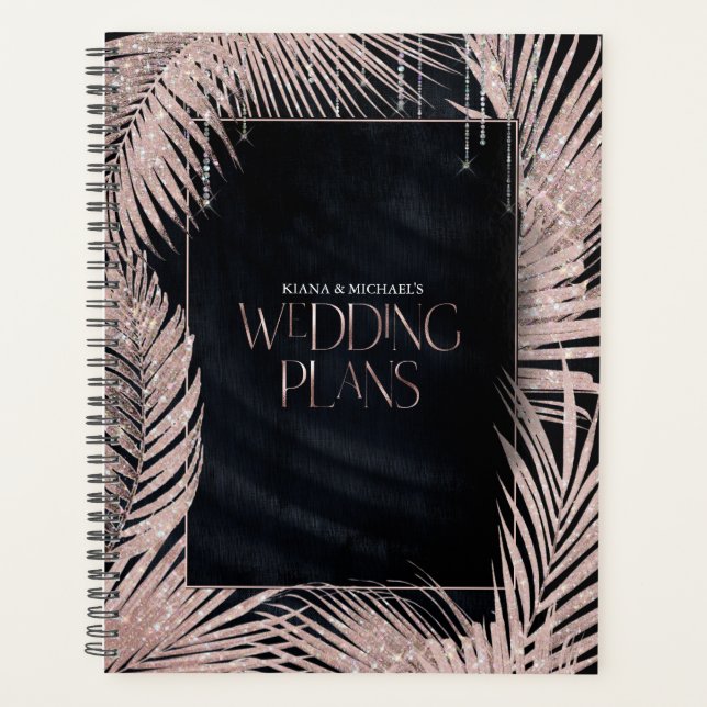 Agenda Jewel Palm Leaf Wedding Rosa Dourado/Marinho ID830 (Frente)