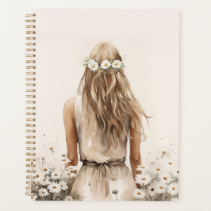 Agenda Jovem Mulher Aquarela Em Daisy Field