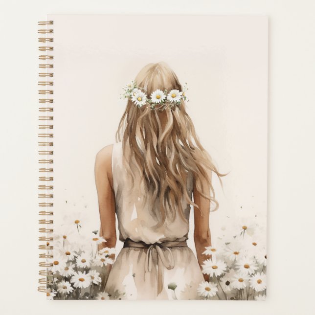 Agenda Jovem Mulher Aquarela Em Daisy Field (Frente)