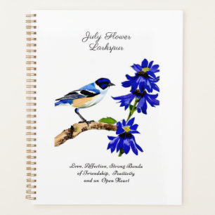 Agenda Julho, Mês do Nascimento, Flor Bluebird e Larkspur
