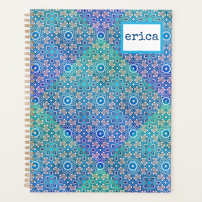 Agenda Kaleidoscópio Verde Azul Nome do Boho (Frente)