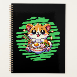 Agenda Kawaii Corgi comendo tigela de Ramen