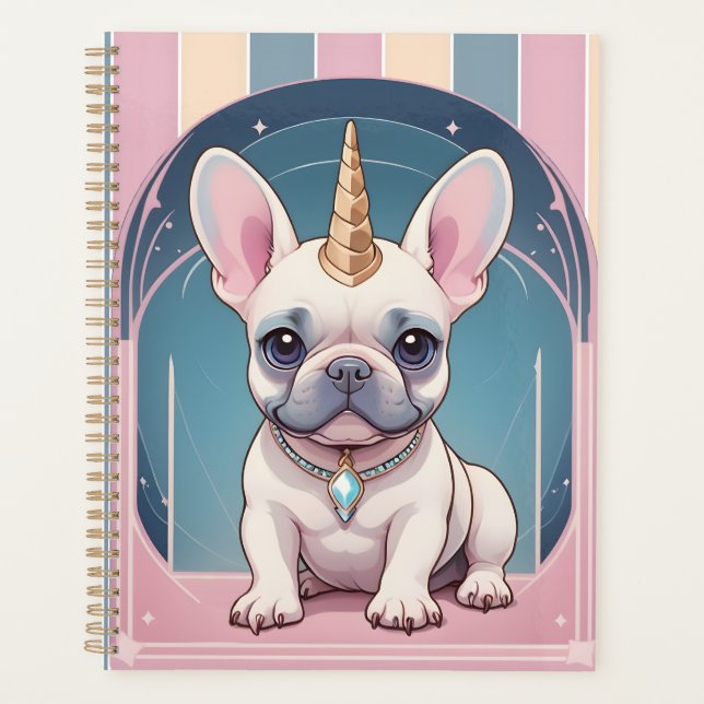 Agenda Kawaii French Bulldog Unicorn Pastel rosa (Frente)