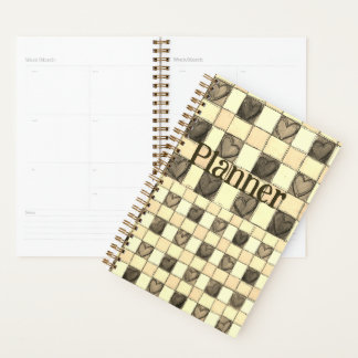 Agenda Khaki tan & creme gingham coração Planner