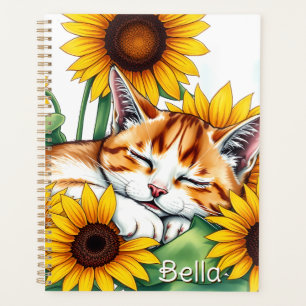 Agenda Kit de Gatinho Sonolento e Girassóis Personalizado