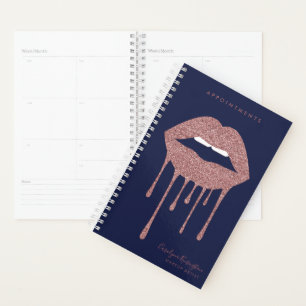 Agenda Lábios de gotejamento Dourado com Rosa Azul  marin