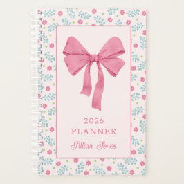 Agenda Laço Coquete Rosa Padrão Floral Nome Personalizado