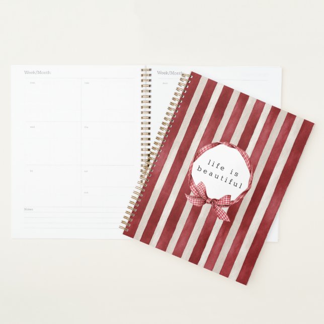 Agenda Laço de Listras Vermelhas e Creme (Exibição)